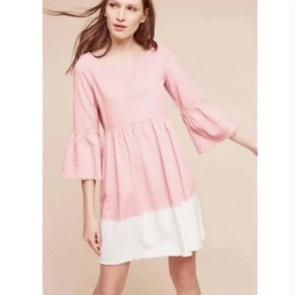 Anthropologie Holding Horses Pink Ombre Lilibet Raw Hem Babydoll Mini Dress 2 - Picture 1 of 6
